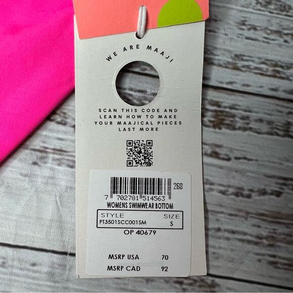 Maaji Small Standard High Rise Bikini Swim Bottom Reversible Pink Floral NEW - Picture 10 of 11